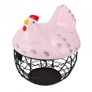 Фруктовница керамическая B0301500 Пасхальная курица вазочка розово-черная 21x23 см. 