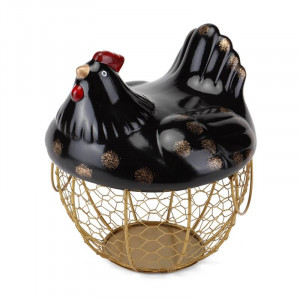 Керамічна вазочка Пасхальна курка B0301501 фруктівниця золотаво-чорна 21x24 см.