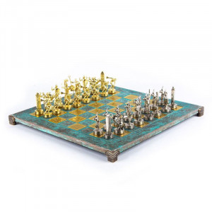 Шахматы подарочные в деревянном футляре латунь бирюзовые 54х54 см Manopoulos B670501
