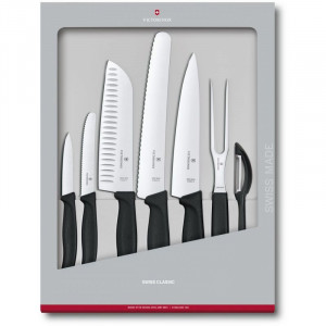 Набор кухонный 6 ножей и овощечистка с черной ручкой Victorinox B670574