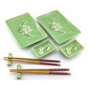 Керамический сервиз для подачи суши на 2 персоны зеленый B670551
