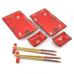 Сервиз для подачи суши керамический на 2 персоны красный B670541
