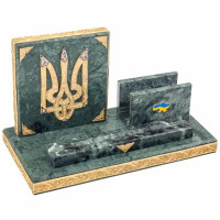 Элитная подставка для ручки и визиток с Тризубом настольная мраморная B5101492