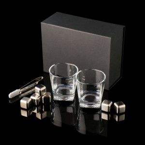 Набор для виски подарочный 2 стакана и камни металлические B980044