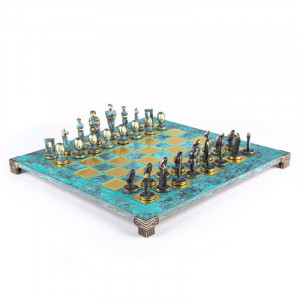 Подарункові шахи в дерев'яному футлярі латунь бірюзові 44х44 см Manopoulos B670502