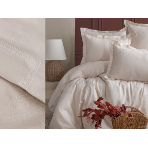 Набор постельного белья евро бамбук сатин с вышивкой бежевый B110814