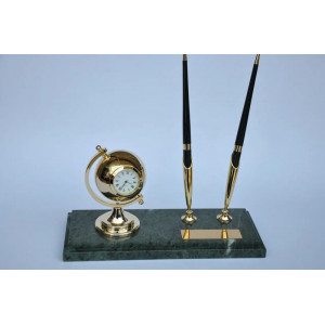 Настільний набір глобус годинник та дві ручки мармур 23х22х9 см Penstand B540295