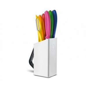 Кухонный набор ножи с цветными ручками 6 шт и овощечистка на подставке Victorinox B670573