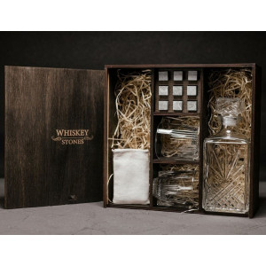 Коробка-набор для виски B141022 графин 2 стакана и 8 камней подарочный