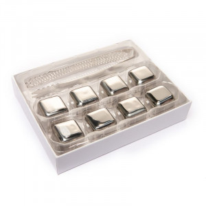 Камені для віскі металеві набір 8 шт. з пінцетом у подарунковій коробці Decanto B980023