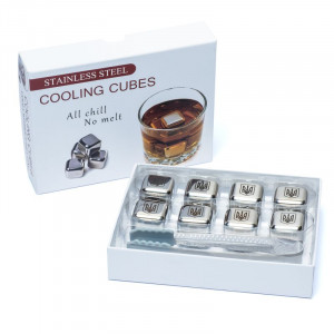 Набор камни кубики для виски металл 8 шт с пинцетом в подарочной коробке Decanto B980025 "Трезубец"