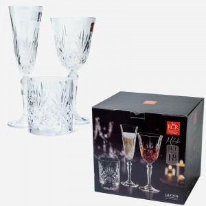 Итальянский набор бокалов для вина шампанского и стаканов виски 18 предметов 150 мл. 200 мл. 230 мл. B690070