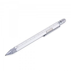 Стилус-ручка шариковая с линейкой, уровнем и отверткой серебристая Германия B410067
