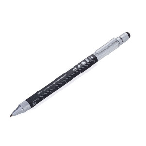 Ручка-стилус шариковая с линейкой, уровнем и отверткой черная Германия B410075