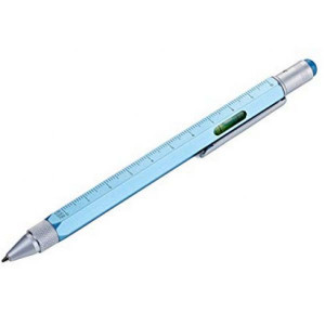 Ручка шариковая стилус с линейкой, уровнем и отверткой голубая Германия B410078