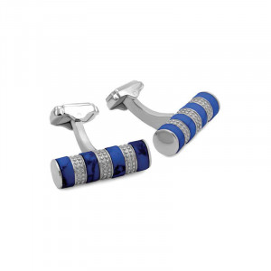 Запонки женские цилиндрические Великобритания серебристо-синие B220432