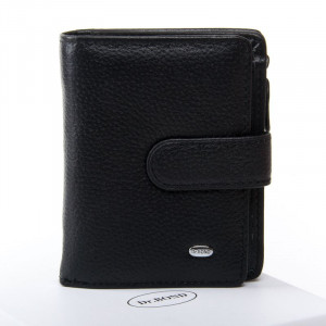 Шкіряний гаманець жіночий із клапаном на кнопці 9*12*3 см. чорний B300841