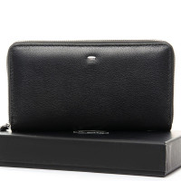 Чоловічий гаманець на блискавці шкіряний 20*11*3 см. чорний B300888