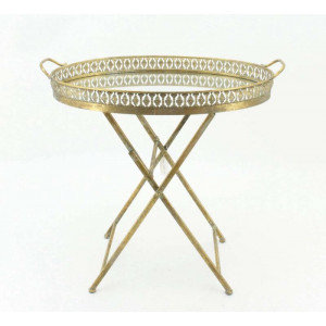 Кофейный столик-поднос из металла со стеклянной столешницей 68*41*65 см. золотистый B480297