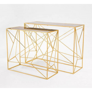 Консольный стол набор 2 шт. металлический с зеркальной поверхностью 100*36*74,9 и 80*31,5*69,8 см. золотистый B480312