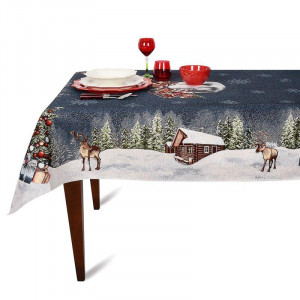 Святкова скатертина на стіл гобеленова новорічна з люрексом та тефлоновим просоченням Іспанія 140×350 см. B131071