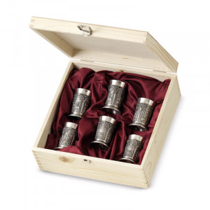 Набір чарок для горілки у дерев'яній коробці олов'яний 6 шт. 40мл. Німеччина B550314