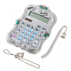 Подарунковий набір калькулятор, брелок на телефон, закладка для книг сріблястий 14*17*4 см. B600401