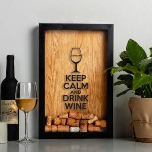 Рамка для винних пробок Keep calm and drink wine 29,5*45*5 см. чорно-коричнева B132022