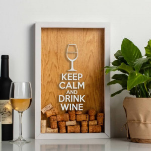 Рамка для пробок від вина Keep calm and drink wine 29,5*45*5 см. біло-коричнева B132023