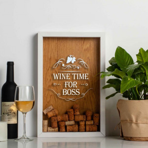 Скарбничка для винних пробок Wine time for boss 29,5*45*5 см. біло-коричнева B132037