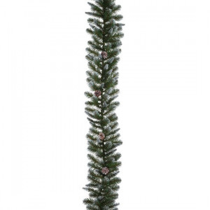 Декоративна гірлянда новорічна 2,7 м. зі штучної хвої зелена з інеєм та шишками B590887