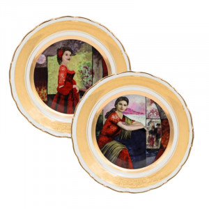 Набір декоративних фарфорових тарілок Леді в червоному 25 см. 2 шт. Німеччина B550683