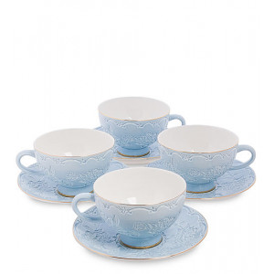 Подарунковий чайний набір фарфоровий 8 предметів 4 чашки 200 мл. та 4 блюдця Лаце Росса блакитний B600929