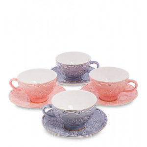 Набір фарфоровий чай 8 предметів 4 чашки 200 мл. та 4 блюдця Дольче Луїза бузково-рожевий B600930