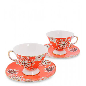 Набір чайний фарфоровий 4 предмети 2 чашки 200 мл. та 2 блюдця Антонелла помаранчевий B600933