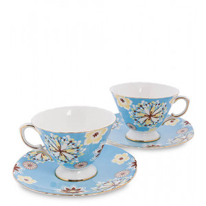 Подарунковий чайний набір фарфоровий 4 предмети 2 чашки 200 мл. та 2 блюдця Антонелла блакитний B600935