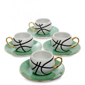 Набір кавовий фарфоровий 8 предметів 4 чашки 100 мл. та 4 блюдця Міні Баскетбол B600941