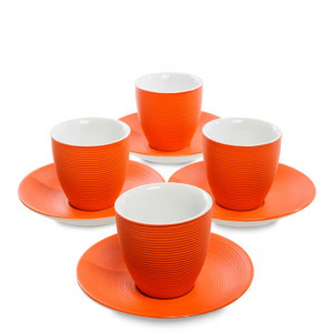Кавовий набір фарфоровий 8 предметів 4 чашки 100 мл. та 4 блюдця Колумбія помаранчевий B600943
