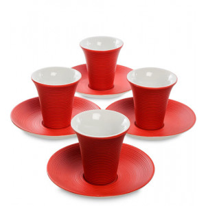 Набір кавовий фарфоровий 8 предметів 4 чашки 100 мл. та 4 блюдця Колумбія червоний B600945