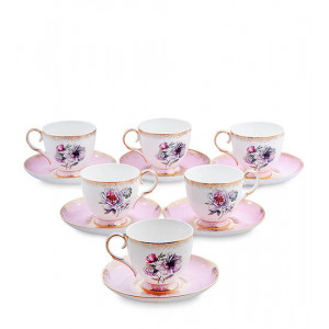 Чайний набір порцеляновий 12 предметів 6 чашок 200 мл. та 6 блюдець Квітка Неаполя B600958