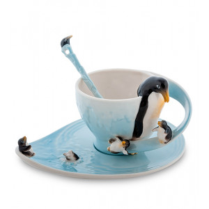 Чайний набір порцеляновий 3 предмети чашка 150 мл. блюдце та ложка Пінгвіни B6001007