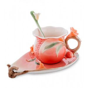 Порцеляновий чайний набір 3 предмети чашка 170 мл. блюдце та ложка Квітучий гранат B6001010