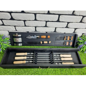 Подарочный набор шампуров для пикника B123076 18 предметов в деревянном кейсе