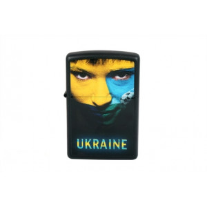 Запальничка Zippo 218US Ukraine soccer face чорна із жовто-блакитним малюнком B670164