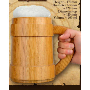 Кухоль для пива 900 мл дерев'яний точений B090023