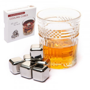 Камни кубики для виски металлические 6 шт в подарочной коробке Decanto B980022