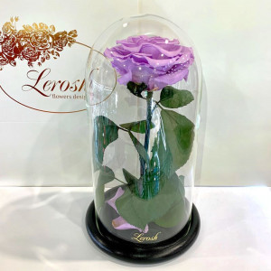 Троянда в скляній колбі B830115 Lerosh стабілізована лілова 27 см.