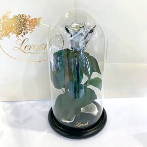 Троянда в колбі Lerosh B830140 під скляним куполом срібна 27 див.
