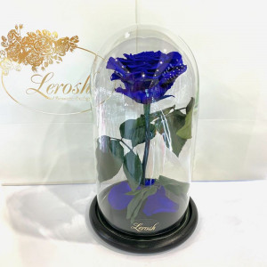 Стабилизированная роза Lerosh B830124 под стеклянным куполом синяя 27 см. 