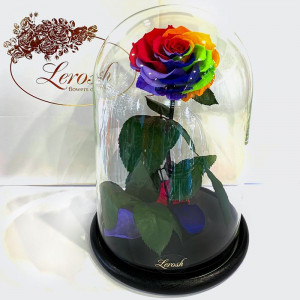 Роза стабилизированная B830171 Lerosh в колбе разноцветная 33 см. 